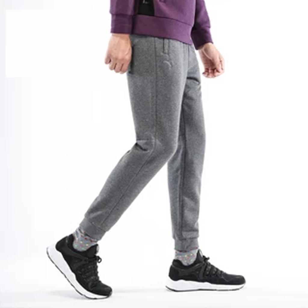 Anta Solid Color Letter Logo Thickened Cuffed Sweatpants Men Bottoms Gray 95747754-2