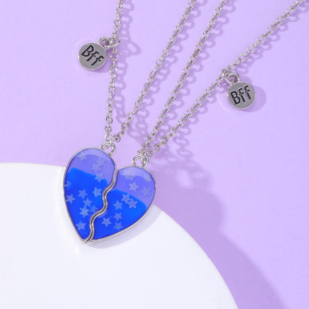 Set di 2 Collane con Ciondolo a Mezzo Cuore Colorato Catena con Perline Fascino Migliori Amici Choker Gioielli BFF Per Bambini Amicizia