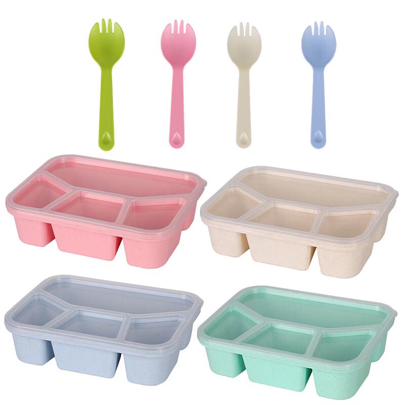 Wheat Straw 4-Compartment Bento Box Set