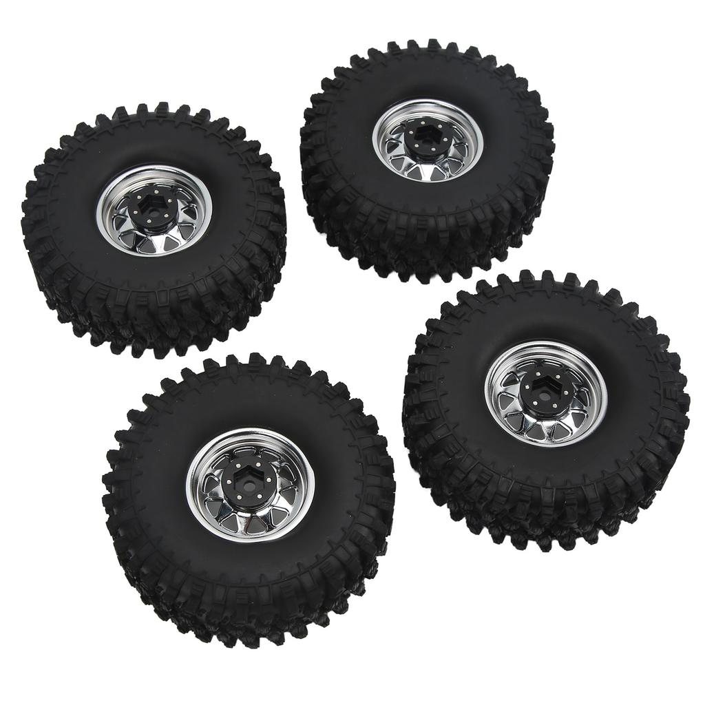 4Pcs 1/10 Scale RC Car Wheels Tires Iron Wheel Hub 1.9 Inch Rubber Tires for 1/10 Remote Control Car Upgrade Accessories Silver