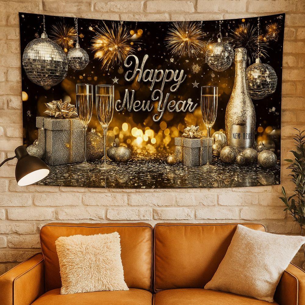 Black Gold 2026 New Year Banner Firework Balloons Photo Background Party Backdrop Photo Studio