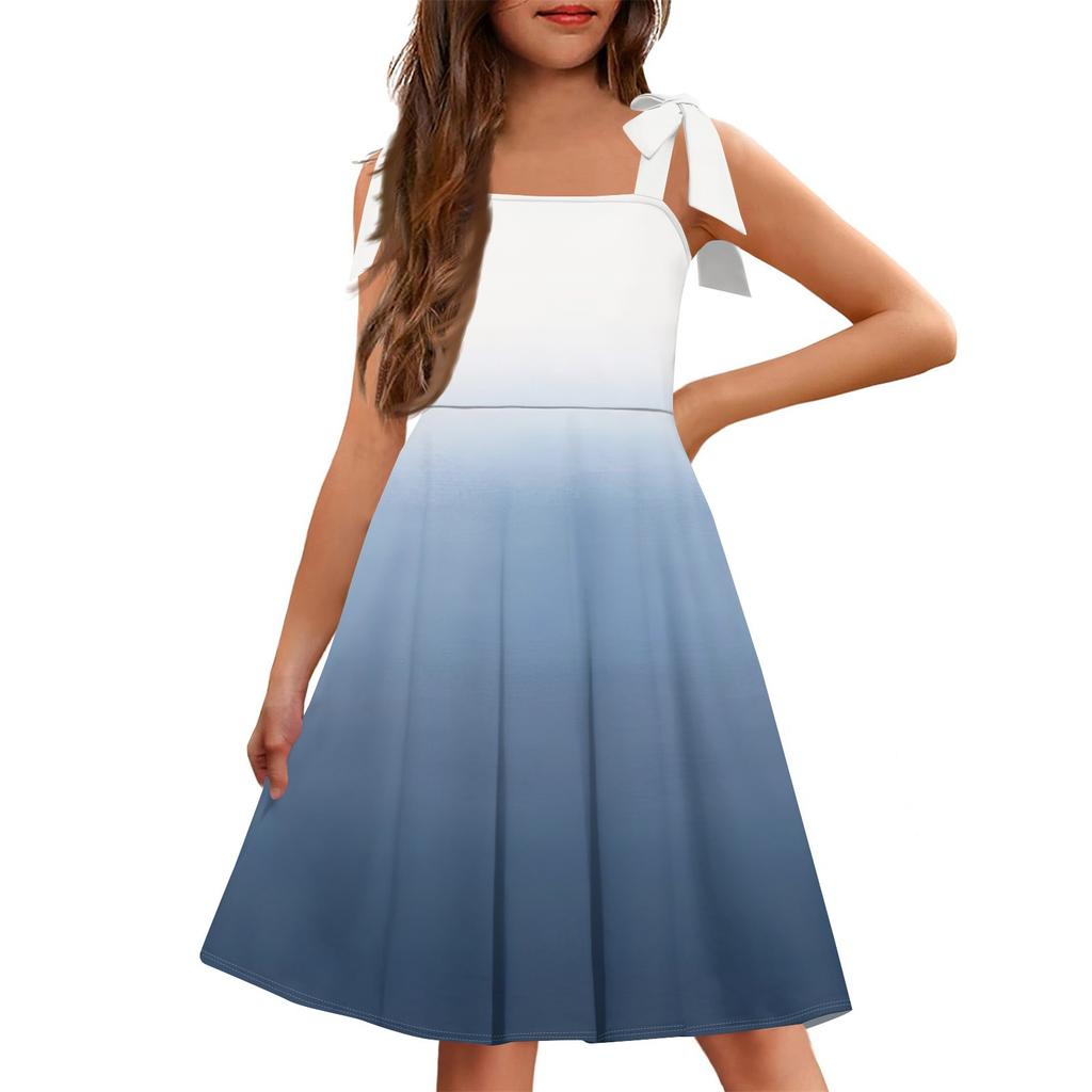 Children's Dress Without Cuff Pocket Square Collar Casual Style Gradient Print Dress