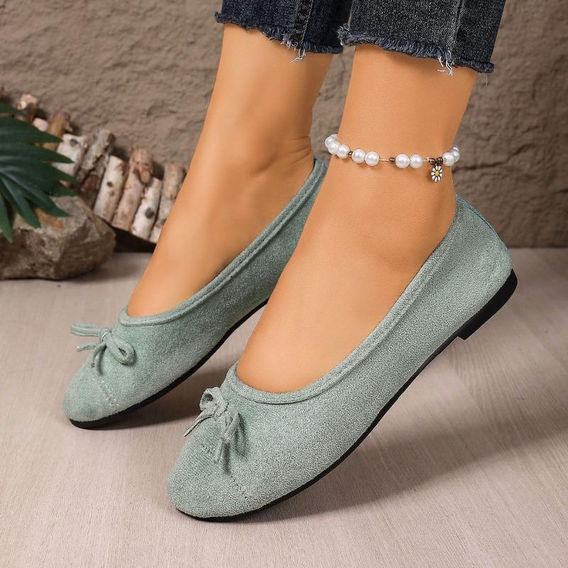 Fashion Round Toe Shallow Mouth Bow Low Top Single Shoes Autumn New Suede Soft Sole Non-slip Flats