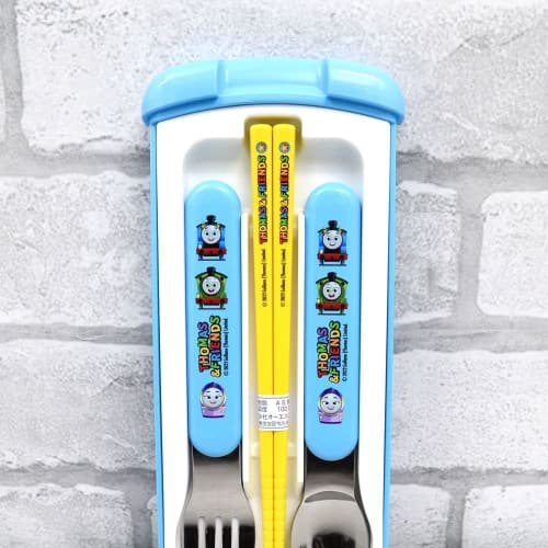 OSK Thomas the Tank Engine Trio Cutlery Set (CT-20) - Includes Chopsticks, Spoon, and Fork - Made in Japan, Sliding Design, Dishwasher Safe, Easy to U
