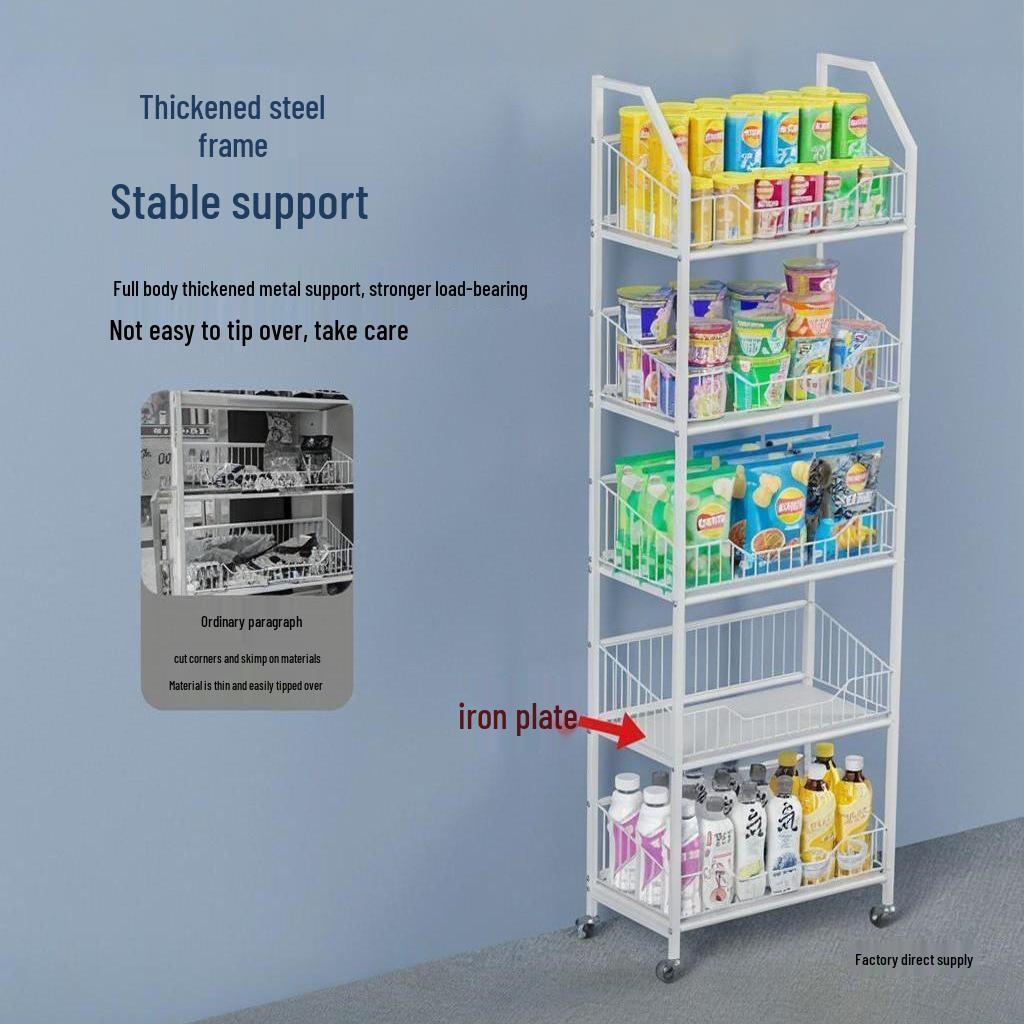 Freestanding Multilayer Snack & Beverage Display Rack for Convenience and Home Use