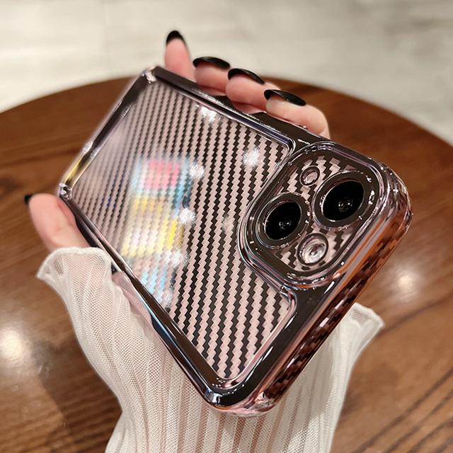 

Роскошный противоударный прозрачный чехол с текстурой углеродного волокна для Iphone 13 12 11 Pro Max Xr X Xs 7 8 Plus Se с покрытием, силиконовый чехол розовый