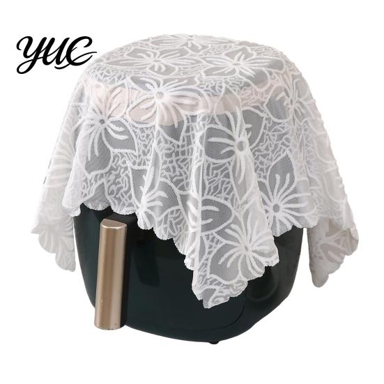 Kitchen Countertop Dust Protector White Lace Cover for Small Appliances, Protective Cloth Dining Table Vintage Hollow Embroidery Tablecloth,
