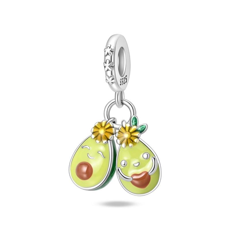 925 Silberfarbe Vierblättriges Kleeblatt Avocado Kaktus Grüne Serie Anhänger Perlen Passend für 3mm 925 Original Armband Feiner DIY Schmuck