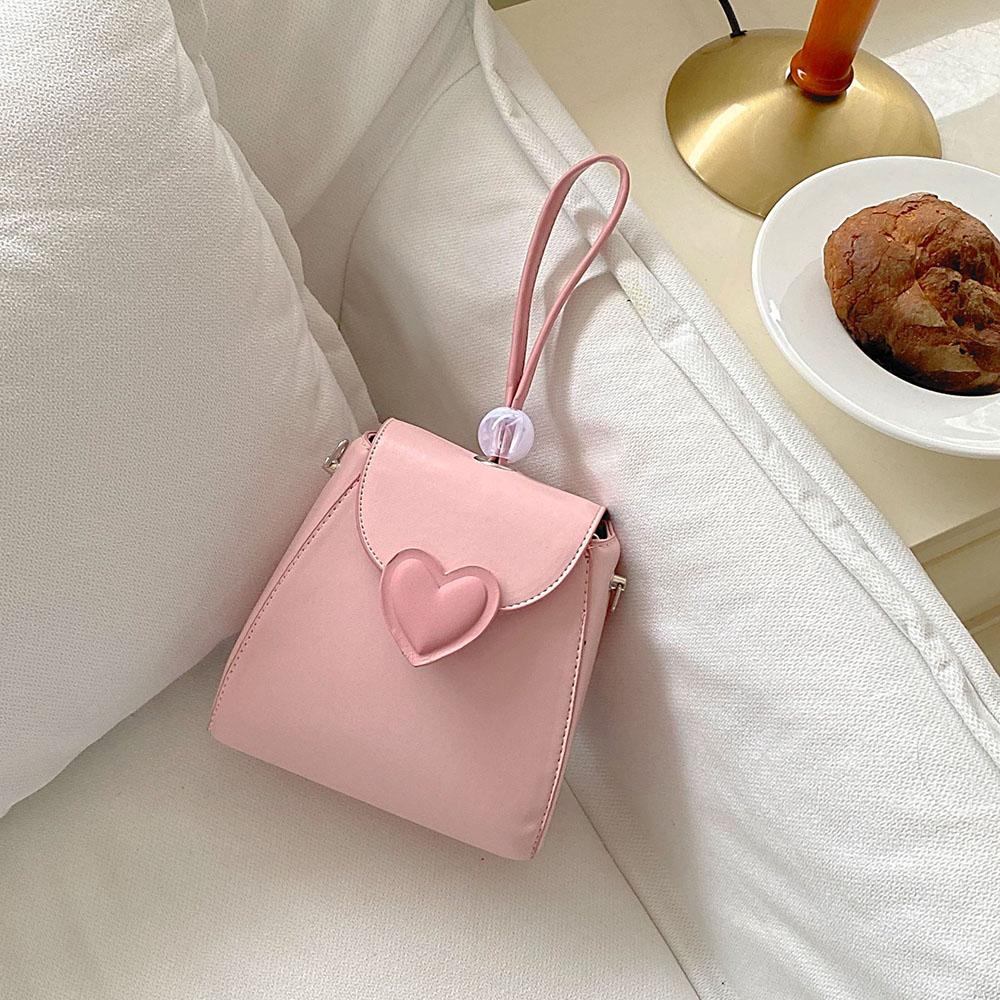 New Spring Summer Pink Small Square Bag Love Heart Shape Crossbody Bags Fashi Mini Handbag Cute Daily Shoulder Bags For Women