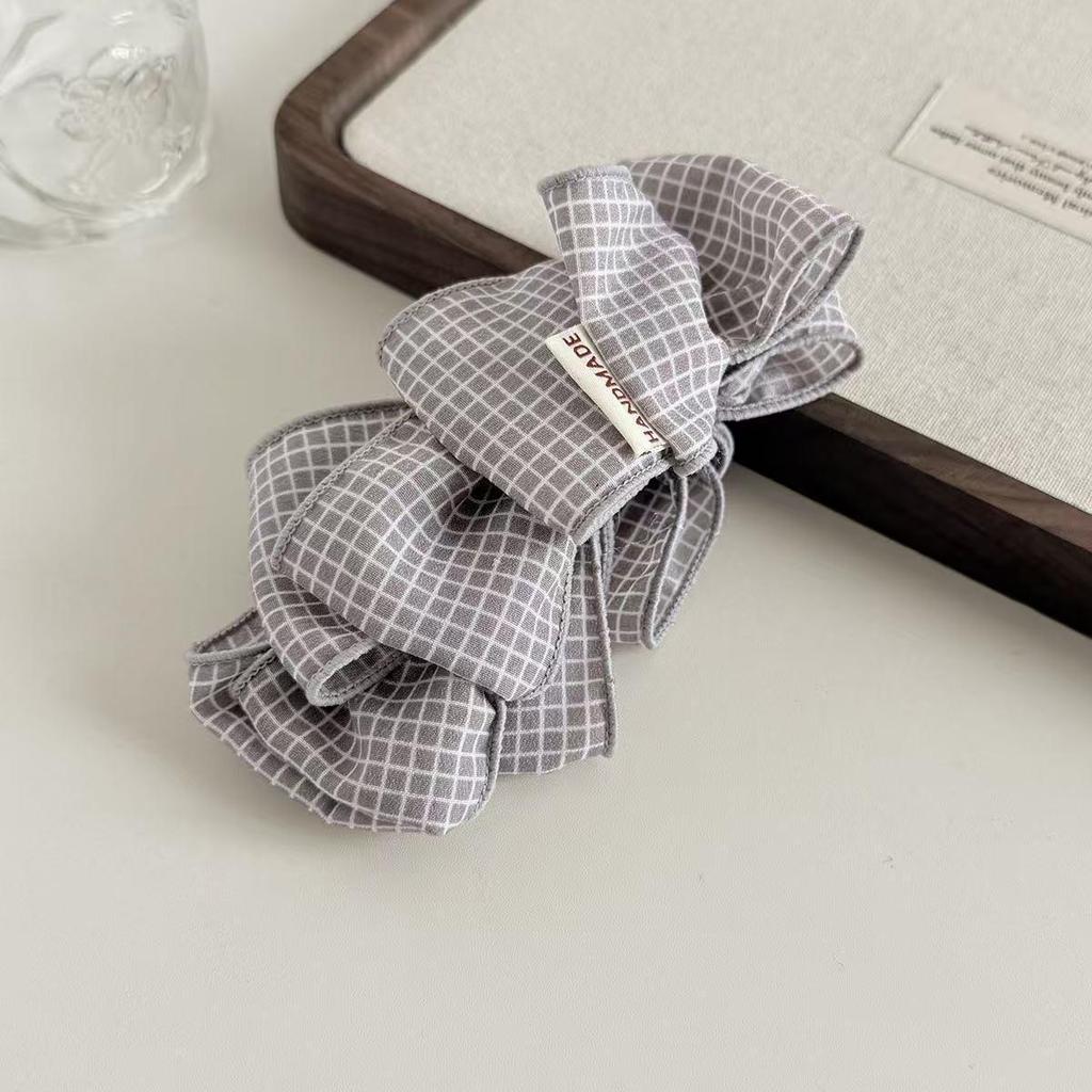 Korean Plaid Bow Banana Clip: Gentle, Non-Slip Hair Accessory for Ponytails