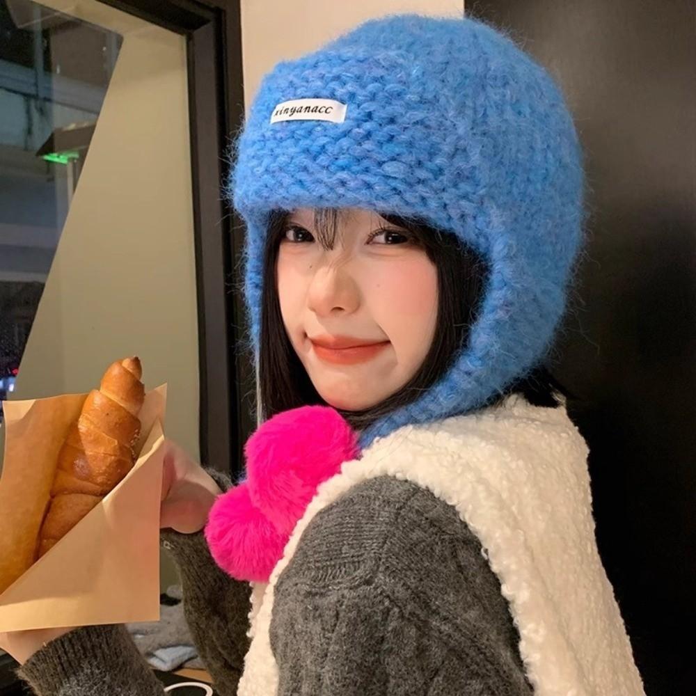 Autumu Winter Women Knitted Cap Sweet Ear Protection Caps Trendy Warm Beanie Hats  Outdoor
