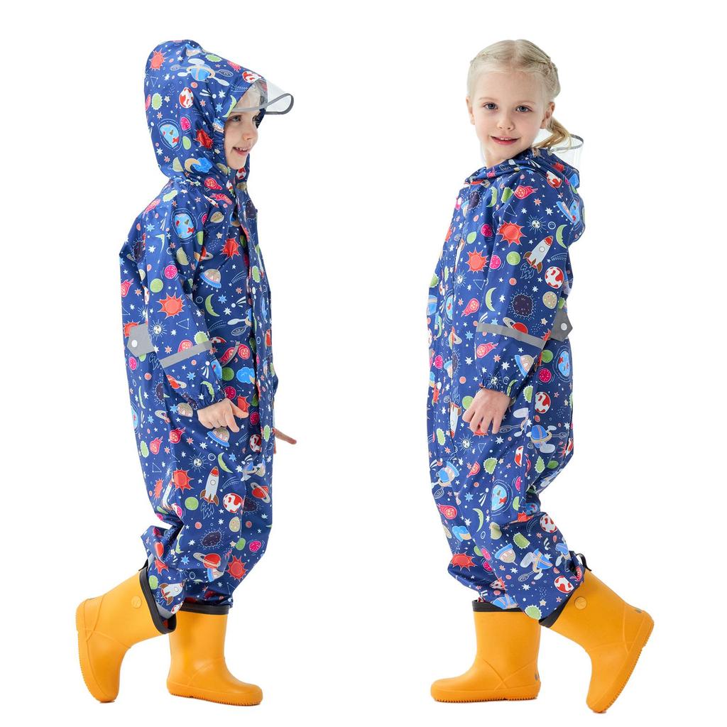 Children's 3D Cartoon Rain Poncho with Reflective Strips - Boys, Girls, Toddlers, Kindergarteners