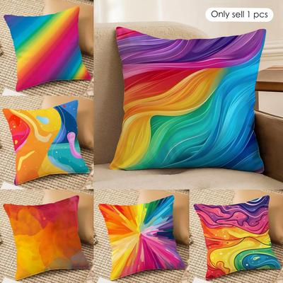 Rainbow Color Cushion Cover Soft Plush Fabric Double-Sided Printed Sofa Cushion Cover For All Seasons Home Decor Gift