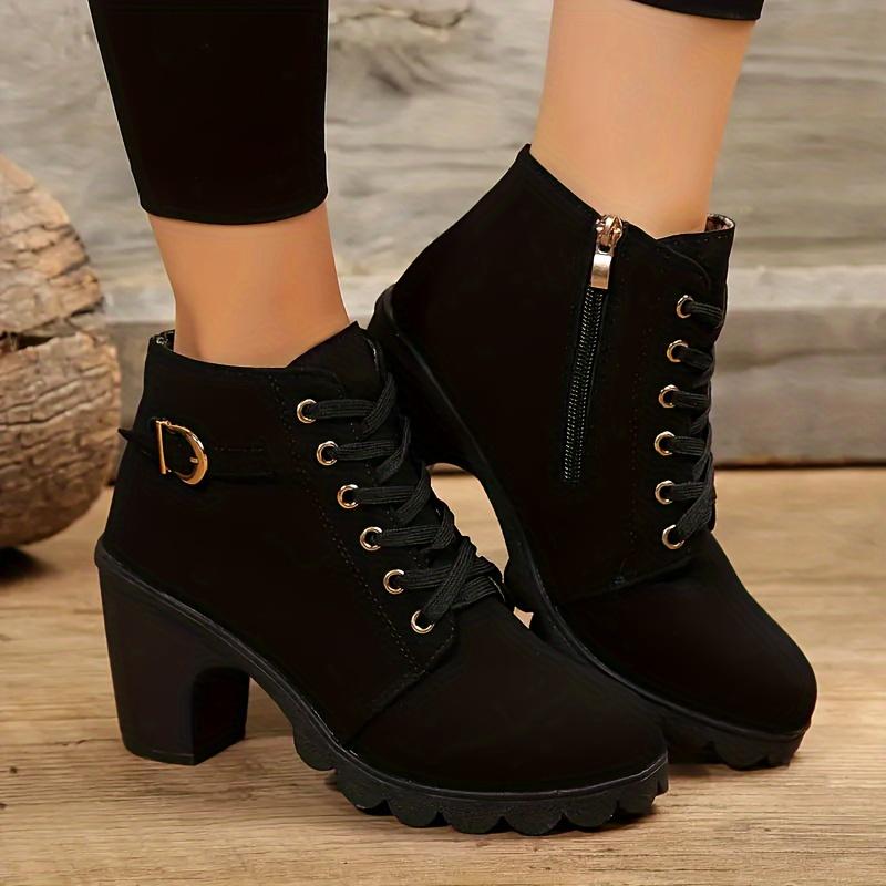 Fashion Women's Casual Block Heel Ankle Boots Lace Up Side Zipper Platform Short Boots Woman 2025 Autumn Comfort Chunky Heel Botas Mujer
