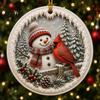 Warm Companionship Winter Decor 2 Pcs Red Bird Christmas Ornaments, 2D Round Acrylic Snowy Scene Thoughtful Presents for Friends Xmas Tree Hanging