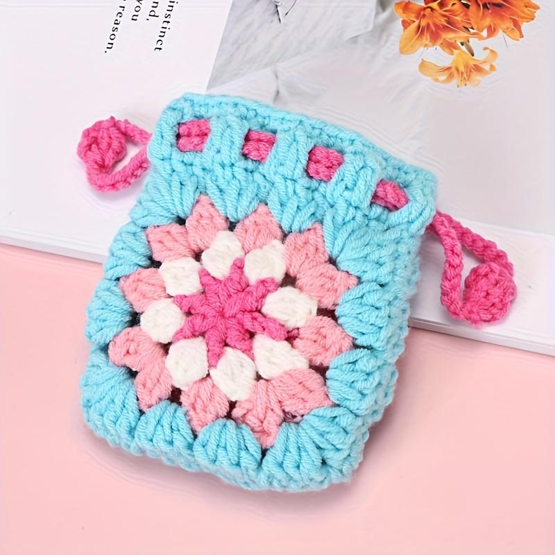 Cute Sunflower Drawstring Bag - Hand-Woven Coin Purse, Earphone Wallet with Crochet Protective Case, Storage Pouch, Handbag