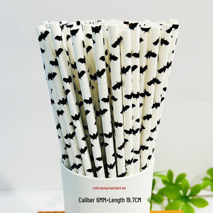 Biodegradable Halloween Paper Straws with Skull and Pumpkin Design