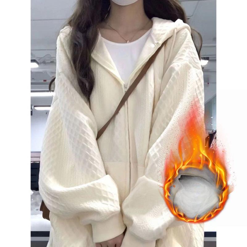 Hooded Sweater Women's Spring and Autumn Fleece Jacket Loose Cardigan