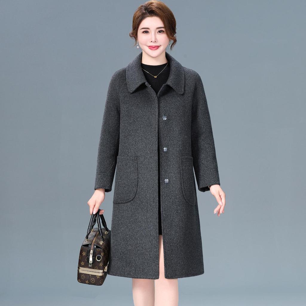 2025 New Autumn/Winter Double-Sided Cashmere Coat for Middle-Aged & Elderly Women - Mid-Length, High-End Wool Overcoat