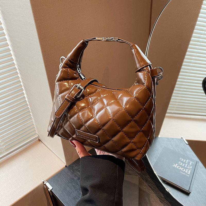 

Женская сумка с вышитыми нитками и ромбами, сумка под мышкой, высококачественный дизайн, сумка через плечо, сумка на запястье темно-коричневого