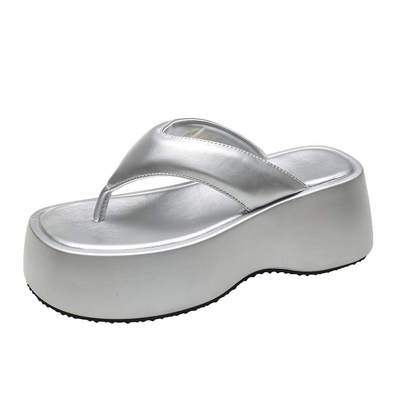 2024 Summer Platform Women Slippers Fashion Elegant Outdoor Silvery Slides Shoes Ladies Casual Wedges Heel Sandalias