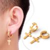 2PC Men Punk Cross Stars Dangle Earrings Women Gothic Stainless Steel Cross Ear Stud Earrings Piercing Huggies Pendant Zircon