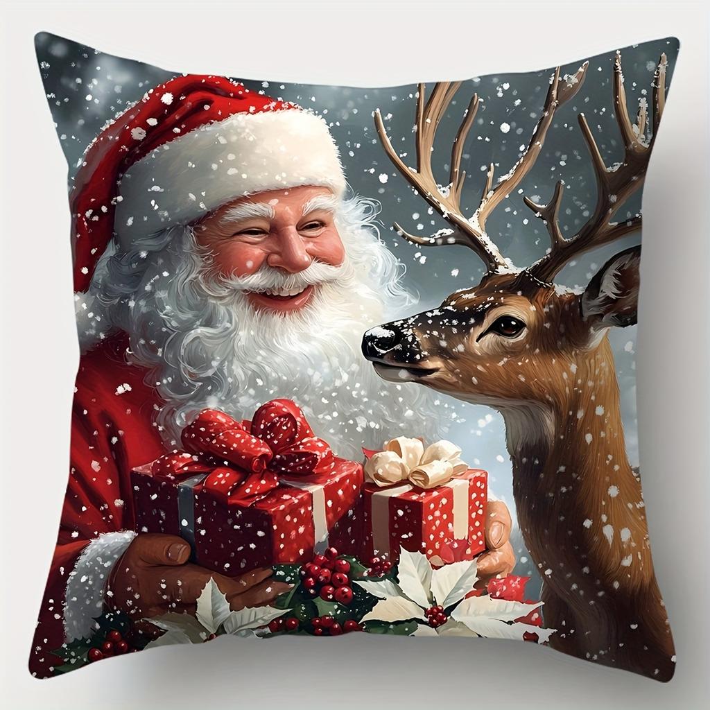 Festive Christmas Throw Pillow Covers Santa, Reindeer, Snowman & Holiday Decor Cushion Cover Zip Closure Christmas Pillowcase