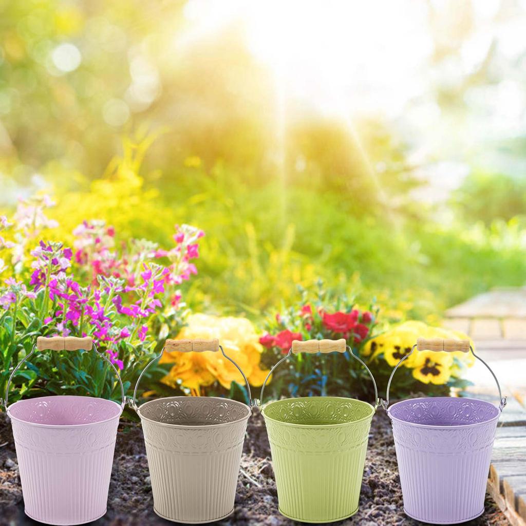 Flower Plant Pots with Handle Iron Potted Hanging Planter Outdoor Flowerpots Basket Bucket Vase Suitable for Food Snacks