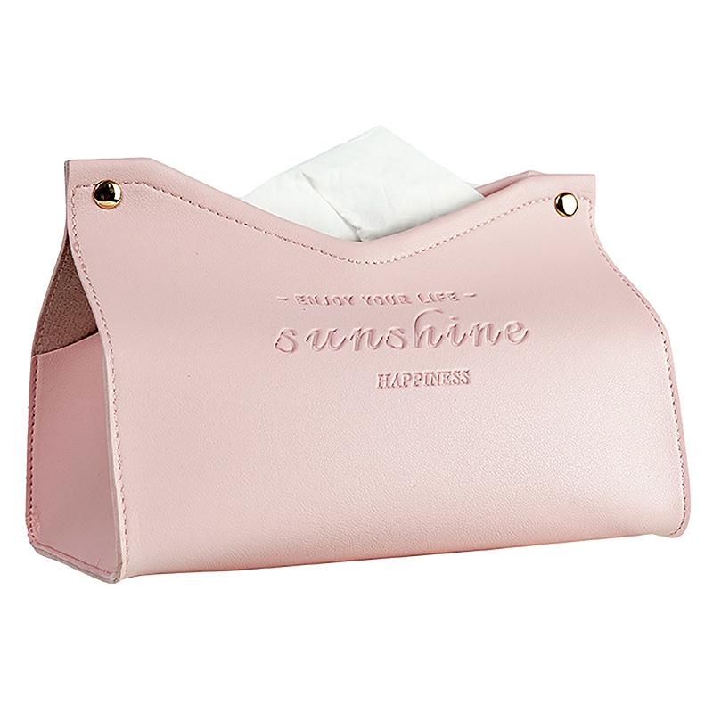 Solid Color Minimalist Leather Tissue Case Napkin Holder Storage Container Car Tissue Box Home Living Room Decoration