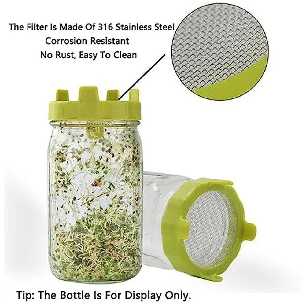 Plastic Sprouting Lid For Wide Mouth Jars Grow Bean Sprouts Stainless Steel Screen Mesh Vegetable Germination Cover Lid