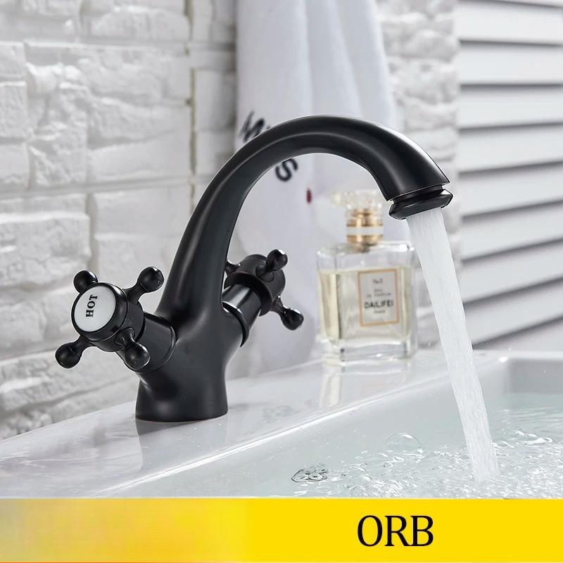 Senlesen Antique Faucet Bathroom Basin Faucet Two Handles Washbasin Taps Solid Brass Deck Mounted Hot Cold Water Mixer Tap,Gold