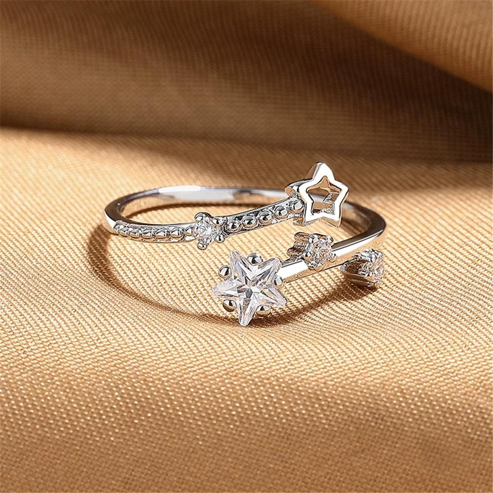 

Luxury Female White Zircon Stone Silver Color Wedding Rings Promise Open Adjustable Engagement For Women resizable