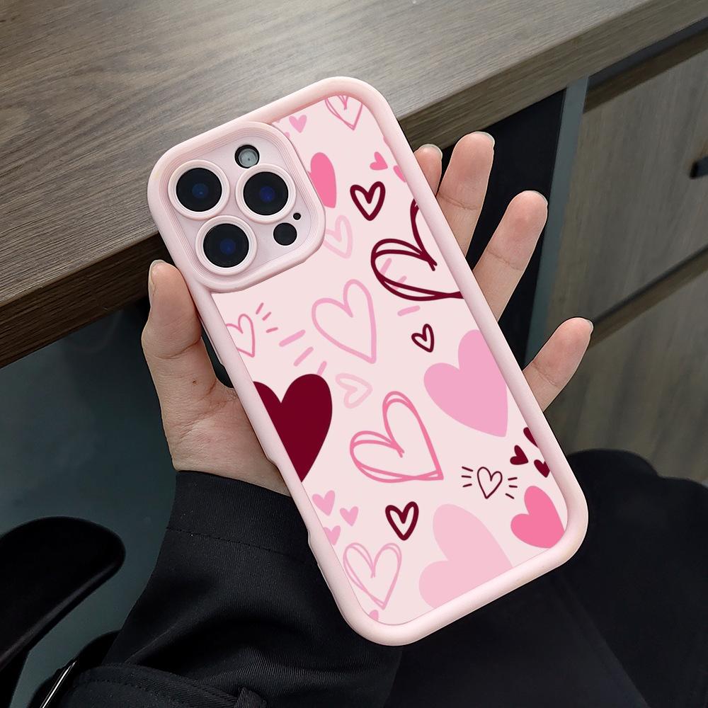 Pink cartoon heart-shaped design phone case suitable for iPhone 17 16 15 14 13 12 11 Pro/Max/Plus anti drop and shockproof