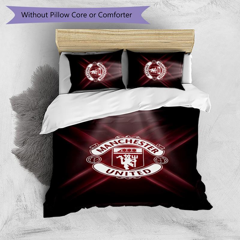 Set Lenzuola Manchester United FC Stampato 3 Pezzi Copripiumino Traspirante con Federe Biancheria da Letto Decorativa per Camera da Letto Casa