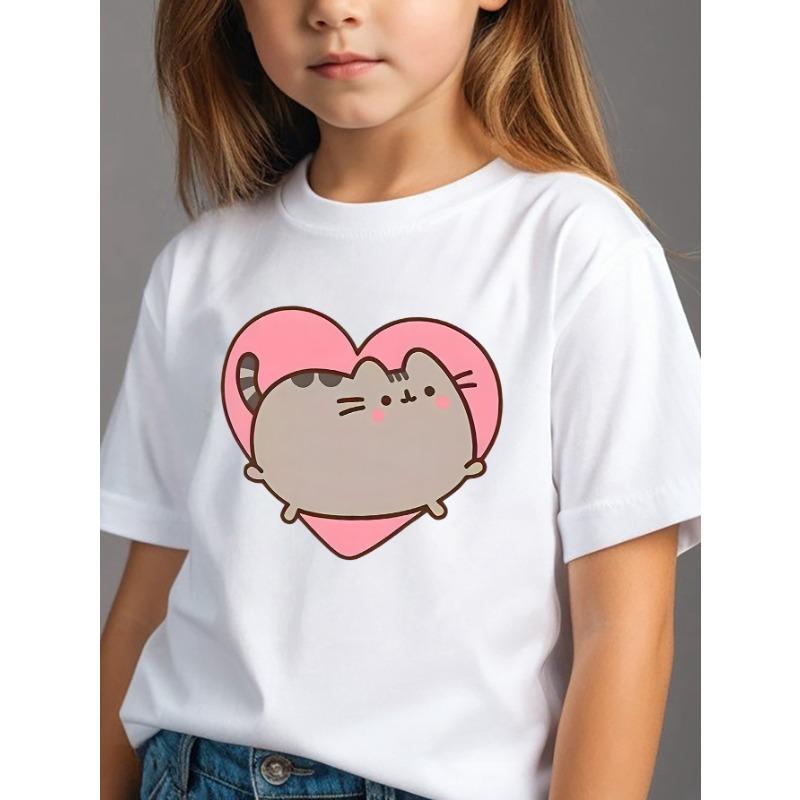 

Cute Cat Heart-shaped Printed Children s Pure Cotton T-shirt Fun Printed T-shirt Soft and Breathable Round Neck T-shirt 90 белый