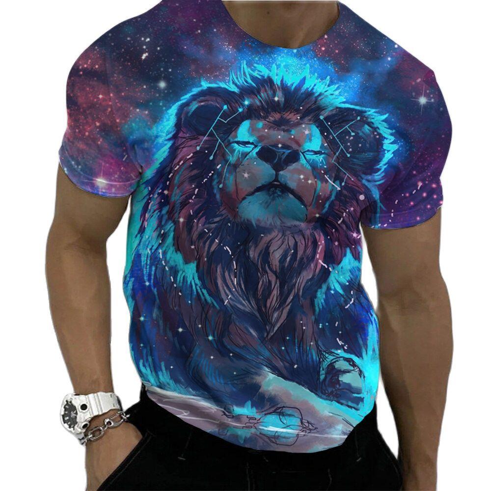 Summer Fierce Lion Graphic trička pro muže Zvířecí potisk Denní výstřih Volný Trička s krátkým rukávem Streetwear Oversized trička