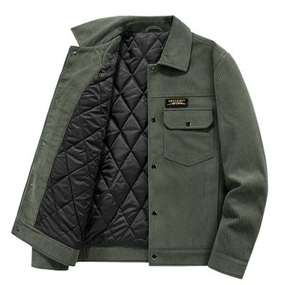 Corduroy Men's Jacket Thickened Fleece Jacket Multi-pocket Casual Lapel Top