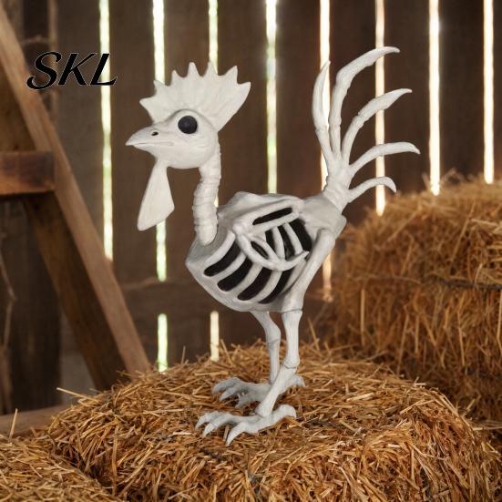 Realistische Tierknochen Halloween Hahnenstatue, Harz Hühnerknochen Figur für Hof Rasen, Lebensgroß Gruselige Außen Garten Dekoration Spukhaus