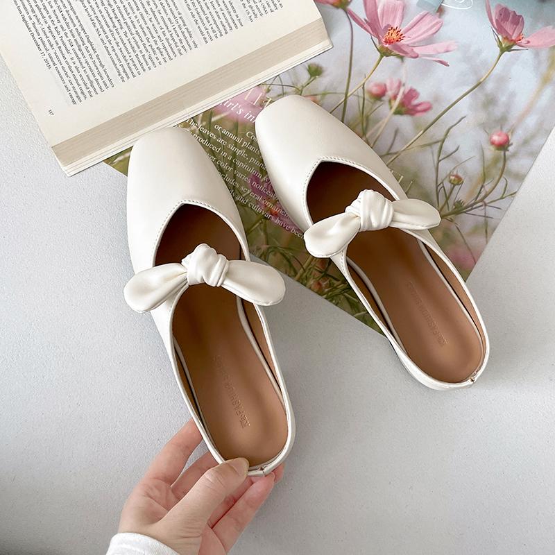 

Летние женские мюли с бабочкой и узлом, модные неглубокие туфли без застежек Singbacks, женская повседневная обувь в уличном стиле 35 бежевый