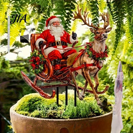 Durable Acrylic Yard Signs Santa Claus Garden Stake, Christmas Snowman Sign, 2D Decorations Flat Snowy Cottage Ornament for Lawn Pathway Holiday