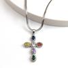 Multi Color Crystal Zircon Cross Necklace for Women Stainless Steel Silver Color Charm Religious Necklaces Jewelry GiftHH42-5
