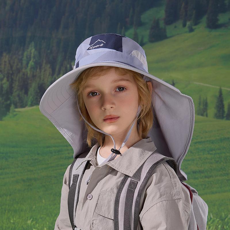 Kinderhut Sommer Outdoor Sonnenhut Camouflage Große Krempe Schal Nackenschutz Sonnenschutzhut Schnelltrocknend Wasserdicht Fischerhut
