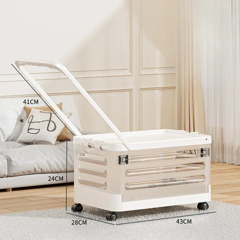

Storage box with pulleys and sliding rod, foldable classroom organizer, large-capacity book toy and clothes basket on wheels прозрачный