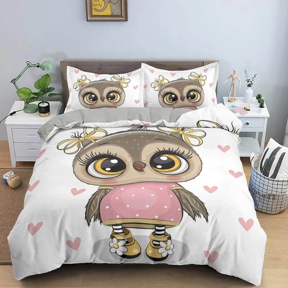Cartoon Owl Bedding Set Boys Girls Twin Queen Size Duvet Cover Pillowcase Bed Kids Adult Fashion Home Textileextile bedding Set