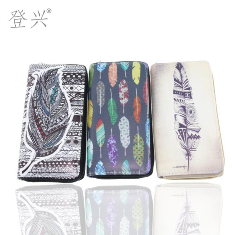 Neue ethnische Stil Feder lange PU Geldbörse, Windspiel Geldbörse Clutch