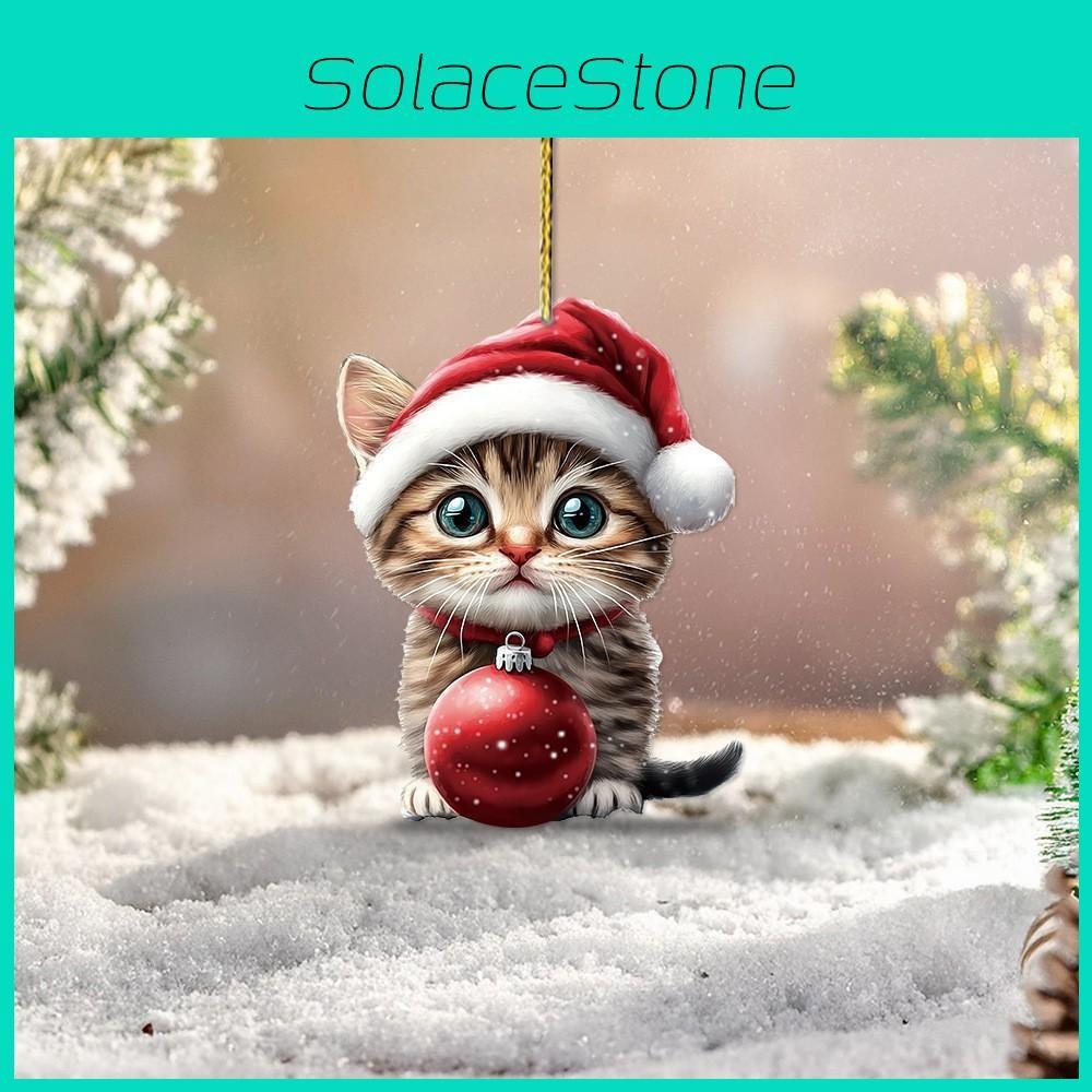 Cat Christmas Hat Car Hanging Decor Acrylic Pendant Tree Ornament Travel Holiday