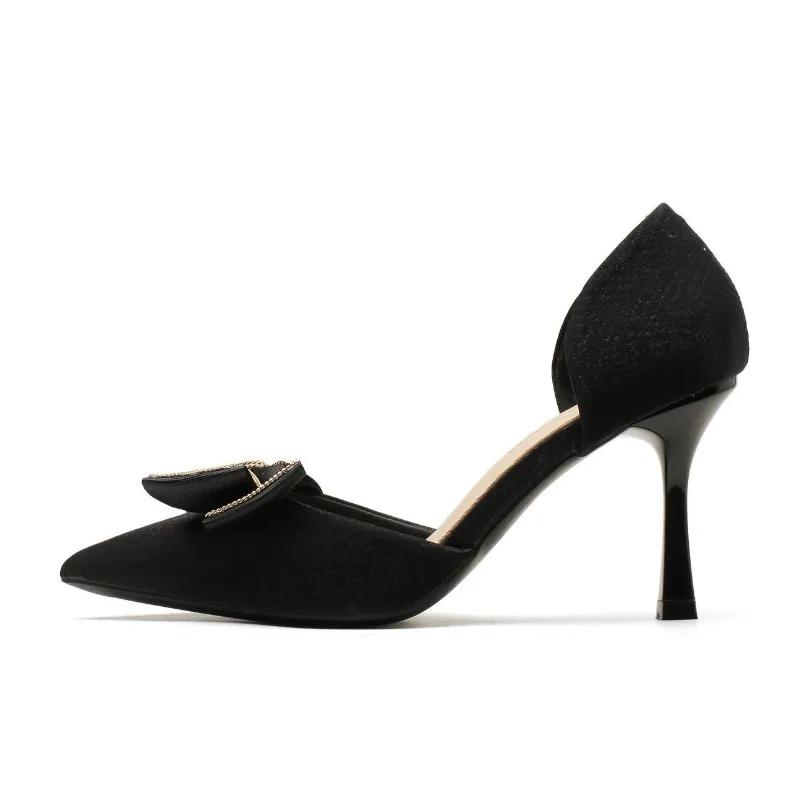 

Fashion High Quality Satin Bow Brand Heels Women Elegant Pointed Toe Shallow Design Slide Sandals Fashion Purple Wedding Bridal Shoes 35