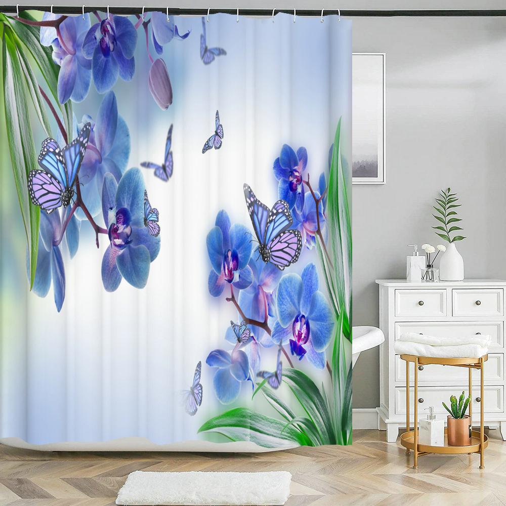 Wodoodporna zasłona prysznicowa z 12 haczykami Piękna kolorowa zasłona łazienkowa z nadrukiem naturalnych kwiatów Poliestrowa zasłona do dekoracji domu