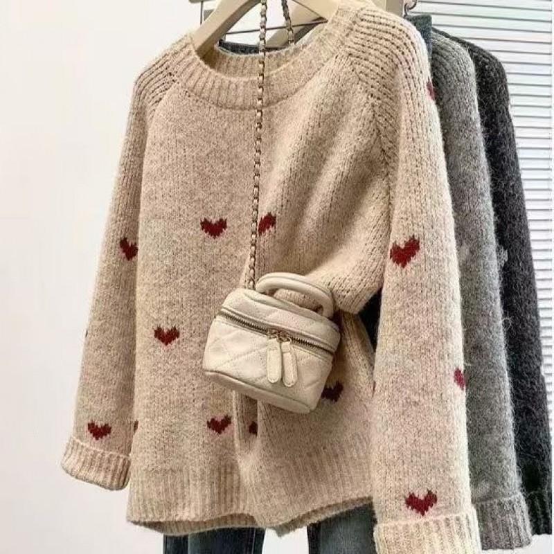 Soft Knit Pullover Sweater With Heart Detail Loose Fit Round Neck Women 2026