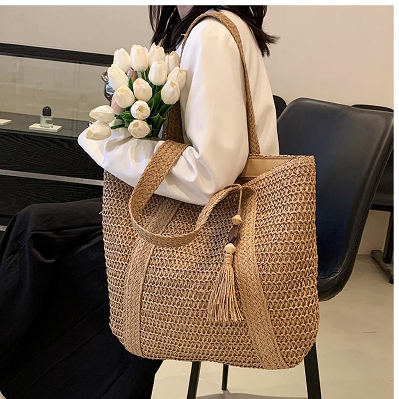 Handwoven Straw Simple Bag Holiday Beach Shoulder Bag Casual Trendy Women Large Capacity Tote